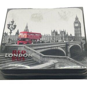 Temple Island Collection Coasters set of 4 London Red Bus pictures READ